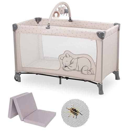 Hauck Reisebett Set Dream`n Play Go inkl. Alvi Reisebett-Matratze & Insektenschutz - Disney - Pooh Rainbow Beige - Beige - Image 1