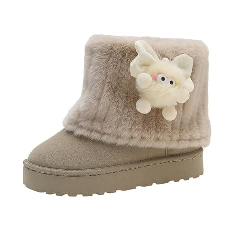 UNMULFC Cute Platform Boots Women's Snow Boots Chunky Winter Shoes Aesthetic Bow Pearl Thick Sole Kawaii Fuzzy Plush Fluffy - Image 1