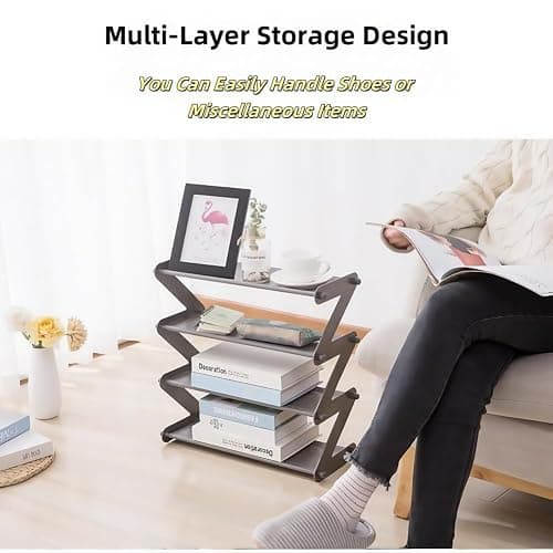 WLLYXUS 4 Tier Foldable Shoe Rack Organizer Free Standing Shoe Rack for Closet Front Door Living Room Entryway, Simple Installation (Blue) thumbnail 5