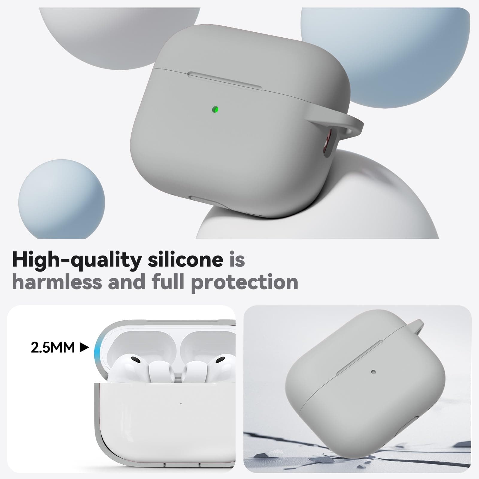 Ljusmicker for AirPods Pro 3 Case 2025 with Cleaner Kit,Soft Silicone Protective Cover for Apple AirPods Pro 3rd Generation Case for Women Men,AirPod Pro 3 Cases Accessories with Keychain-Light Grey thumbnail 6