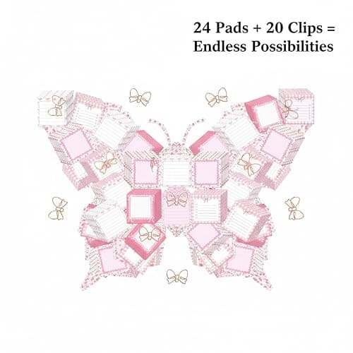 Eikovia 24Pcs Pink Sticky Notes with 20 Bow-Shaped Paperclips for Office Home Decor Party Supplies thumbnail 2