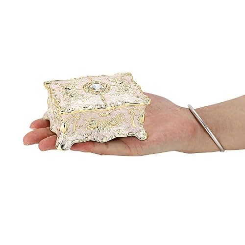 Hipiwe Small Vintage Jewelry Box Decorative Trinket Box, 3.7x 2.7x 2 inch | Enameled Metal Treasure Chest Organizer Rectangular Keepsake Box Case Wedding Christmas Gift for Women thumbnail 4