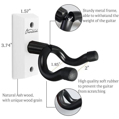Onmiwod Guitar Wall Mount, White Hardwood Guitar Hanger, U-Shaped Guitar Wall Hanger Mount, Guitar Holder Hook Stand Wall for Acoustic, Electric Guitar, Banjo, Bass, Gift for Guitar Player thumbnail 5