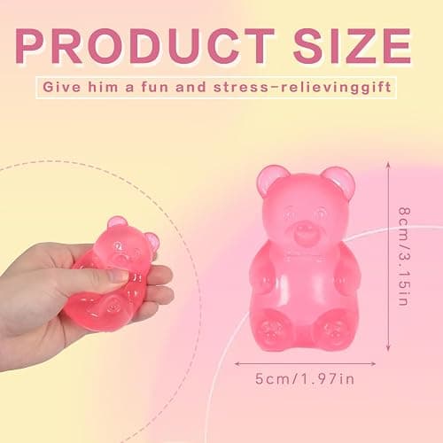 Gummy Bear Squishy Toy for Kids Ages 3+ & Adults, Slow Rising Squeeze Bear, Soft High-Density Handheld Sensory Toy, Cute Party Favor, Classroom Prize & Desk Toy(Pink) thumbnail 2