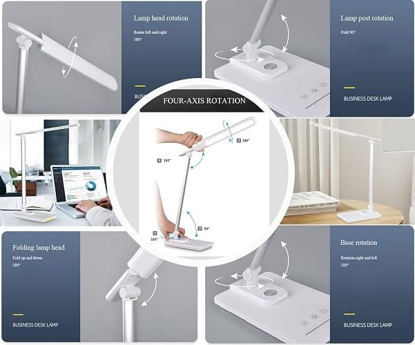 TECHNOVA LED Desk Lamp with 5 Color Temperatures | Sliding Stepless Dimming & One-Touch Timer | Foldable & Portable Design for Office/Study/Nail Art | USB Charging & Four-Axis Rotation for Small Desks thumbnail 4
