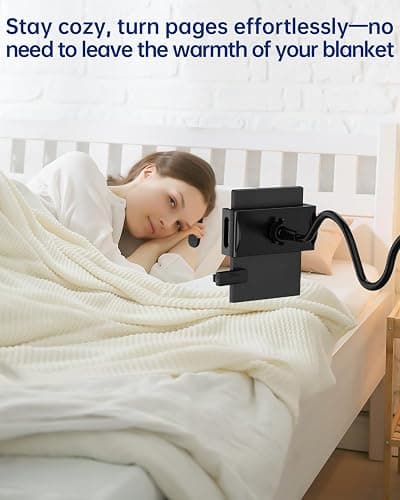 Kindle Holder with Remote Page Turner, Kindle Stand for Bed Reading, No Text Blocked 6mm Clip, No Margin Adjustments, Whisper-Quiet Page Turns, Fits 4.7-10" Devices (Paperwhite/Oasis, iPad/iPhone) thumbnail 9