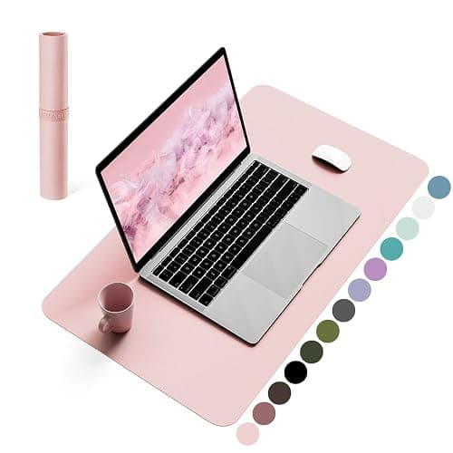 Non-Slip Leather Desk Mat, Waterproof Laptop Computer Desk Pad, Table Protector Mat, Large Mouse Pad for Office/Work/Home/Decor(Pink, 23.6" x 13.7") - Pink - 23.6" x 13.7" - Image 1