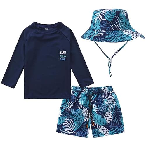 Baby-Boys Toddler Long Sleeved Rashguard Swim Bathing Suit and Sun Hat Set - Image 1