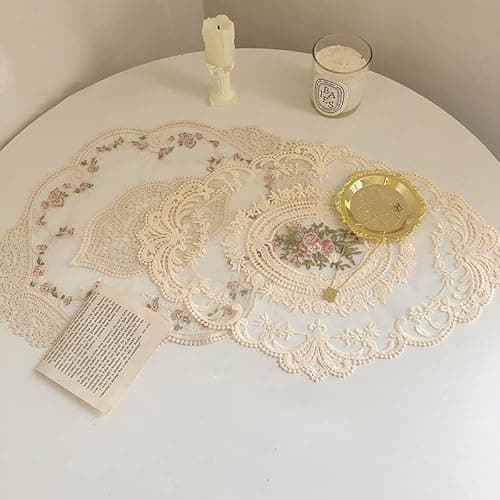 2Pack Retro Lace Placemats, French Crochet Doilies, Handmade Embroidered Table Mats, 12x16-in Beige Place Mats Cup Mat - 2 thumbnail 6