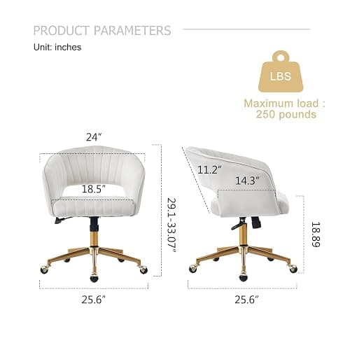 ECHINGLE Home Office Chair,Velvet Desk Chair,Ergonomic Adjustable 360 Swivel Vanity Chair for Home, Bedroom, Vanity Study(Beige) - Beige thumbnail 2