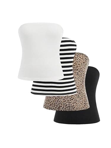 Milumia Girl's 4 Pack Printed Tube Top Strapless Slim Fitted Casual Bandeau Tops - Image 1