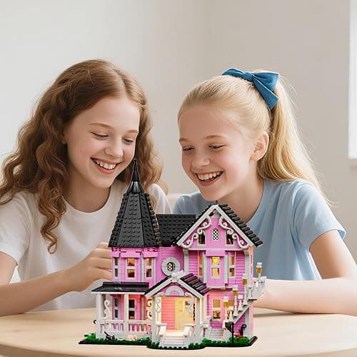 1349PCS Pink Palace House Building Set, Halloween Haunted House Blocks Toy, with Lights Christmas for Teens Girls 12+ ，Halloween House Kit for Kids Adults thumbnail 4