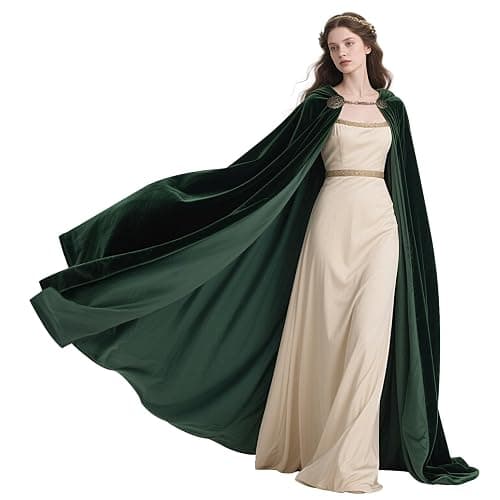 L'VOW Medieval Velvet Hooded Cape Renaissance Cloak with Brooches | for Elf, Wizard Cosplay, Halloween, Viking, LARP, Fantasy, Women Men Ren Faire Costume - Image 1