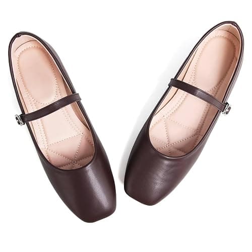 Stunner Mary Jane Square Toe Black Ballet Flats for Women Comfortable Ankle Strap Casual Slip On Flats thumbnail 2