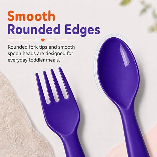 Muulaii 12 Pcs Kids Forks and Spoons, Plastic Kids Utensils Set, Purple | BPA free, Dishwasher Safe, PP Material, Brightly Colored, Easy to Grip, Sized for School Lunch Box, Fits from 2 Years Old thumbnail 5