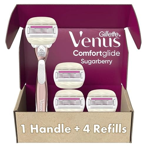 Gillette Venus Comfortglide plus Olay Sugarberry Women's Razor with Rose Gold Metal Handle + 4 Blade Refills - 1 Count (Pack of 1)