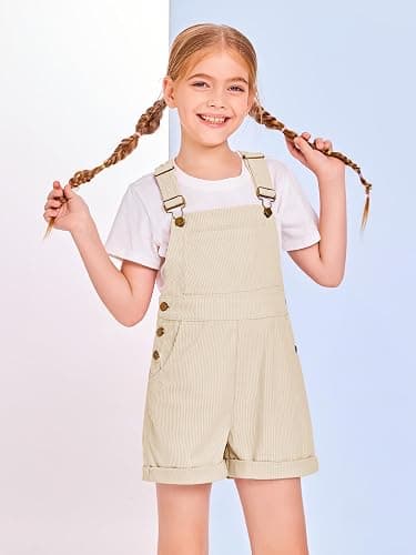 Haloumoning Girls Corduroy Overall Shorts Kids Cute Romper Shortalls with Pockets 5-14 Years thumbnail 2