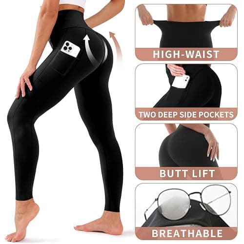 BLUEENJOY 3 Pack Leggings with Pockets for Women,High Waisted Tummy Control Workout Yoga Pants thumbnail 4