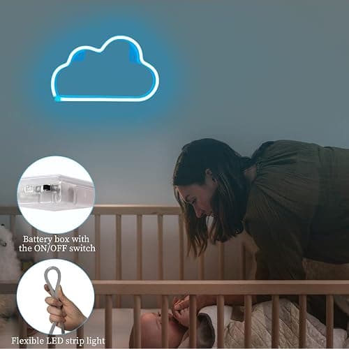 Cloud Neon Sign Blue Cloud Light Sign for Wall Decor,Battery or USB Powered Clouds Shaped LED Sign Decoration Lights for Bedroom Aesthetic Teen Girl Kid Room Christmas Birthday Wedding Party thumbnail 5