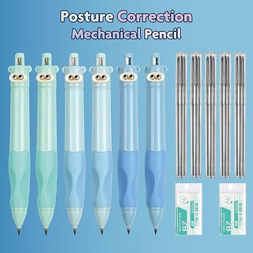 TIJOPOP 6PCS Cute Mechanical Pencils 2.0MM with Comfort Ergonomic Grip, 25PCS Leads,2PCS Erasers,Cute Stationery Kit for Writing, Sketching & Drawing,Ideal for Gift thumbnail 6