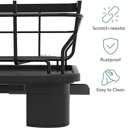 DMTXCRP Dish Drying Rack, Large 2 Tier Stainless Steel Dish Rack for Kitchen Counter with a Drainboard, Cutlery, Cup Holder, Kitchen Organizers and Storage Rack, 17" L x 13" W, Black thumbnail 3
