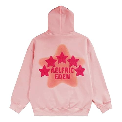 Aelfric Eden Womens Graphic Hoodies Pink Star Print Hoodie Unisex Oversized Hoodies Long Sleeve Pocket Pullover thumbnail 3