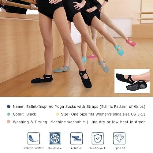 Ozaiic Pilates Socks for Women Non Slip Grip, Yoga Socks with Grippers for Barre, Hospital, Ballet, Dance, Barefoot Workout thumbnail 5
