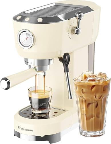Brewmann Espresso Machine 20 Bar, Latte and Cappuccino Machine with Steam Milk Frother, Fast Heating, Professional Espresso Maker for Home, 42oz Removable Water Tank, Cream - Image 1