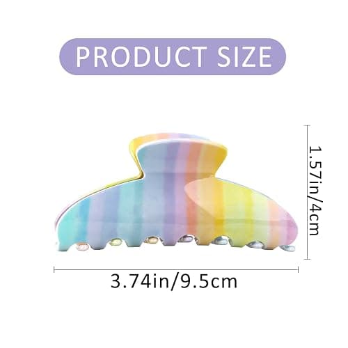 3Pcs Rainbow Plaid Hair Clips for Women Large Striped Hair Clip Cute Colorful Plaid Claw Clips Non Slip Hair Claw Clips for Daily Travel Beach Vacation thumbnail 2