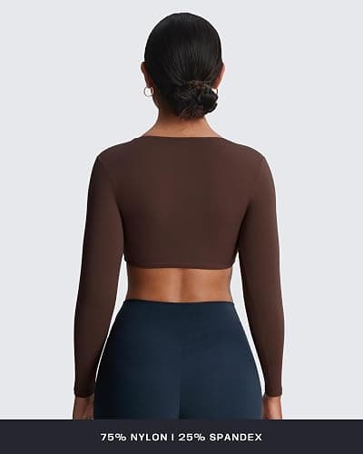 Aoxjox Long Sleeve Crop Tops for Women Sienna Twist Deep V Workout Cropped T Shirt Top thumbnail 3