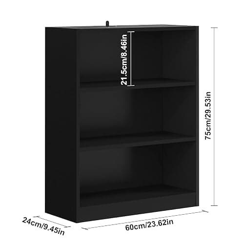 Panana Extra Large Bookcase, 5/6 Tier Wooden Cube Shelves Soild Wood Bookself Storage Organizer Display Shelf Free Standing Unit For Living Room Home Office (Black, 3 Tier) thumbnail 3