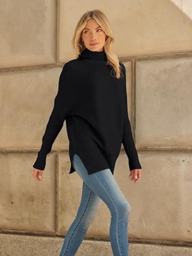 LILLUSORY Women's Oversized Turtleneck Sweaters Fall Batwing Sleeve Ribbed Tunic Sweater thumbnail 3