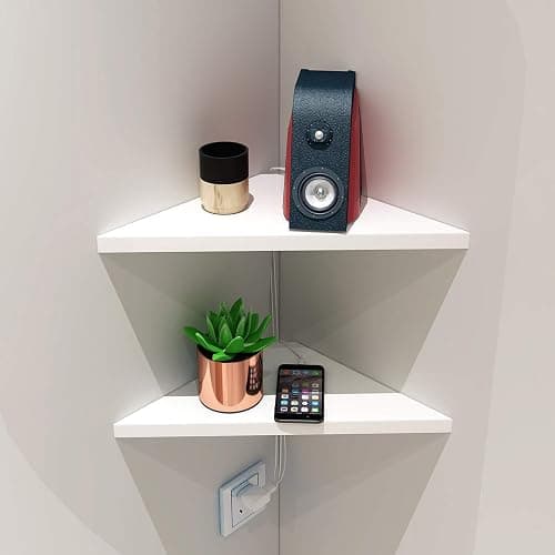 evron Corner Mounting Shelf,Easy to Install Wall Corner Shelf,Set of 2 (White Aluminum Shelves with Bendable Point) thumbnail 4