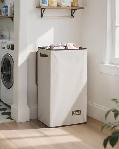 SOLEDI Laundry Hamper with Lid 100L Large & Tall Collapsible Laundry Basket, Clothes Hamper with Bag Removable Easy to Carry, Dirty Hampers for Bedroom, Bathroom, Dorm, College, Off-White thumbnail 2