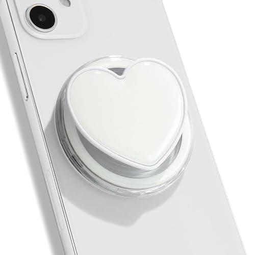 OnTheGrip Cute Solid Macaron Color Heart Shape Collapsible Mobile Phone Grip Stand Holder for Smartphone Tablet Cell Phone Accessory (White) - Image 1