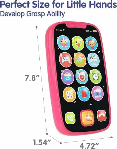 BABYFUNY Toys for 1 Year Old Girl Gifts, 15 Functions Phone Toddler Girl, Learning Baby Toys 12-18 Months, Kids Cell Phone Easter Basket Stuffers - Pink thumbnail 2