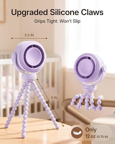 SWEETFULL Portable Stroller Fan, Pinch-Proof Baby Fan - Purple | Wide Turbine Airflow; Safe Design; LED Display; 5-Speed; 30dB Quiet; USB-C Rechargeable; Mini Clip On Fan for Car Seat & Bed thumbnail 2
