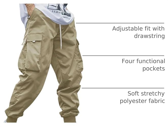 Men Techwear Cargo Joggers Flap Pocket Elastic Drawstring Waist Pants thumbnail 4