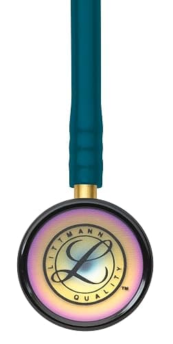 3M Littmann Classic II Pediatric Stethoscope, 2153, Stainless Steel Rainbow-Finish Chestpiece, 28" Caribbean Blue Tube, Brass Stem, and Headset thumbnail 5