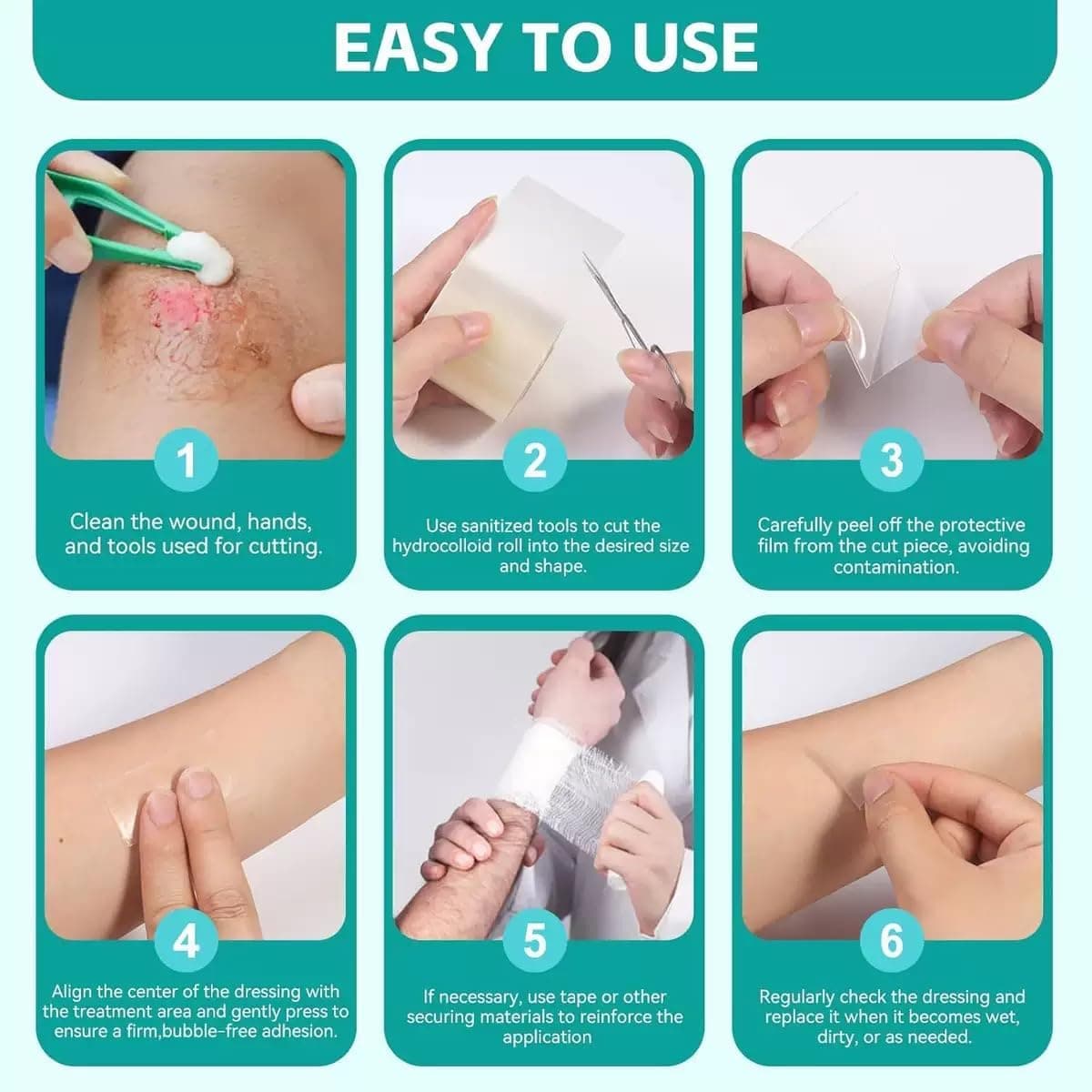 Hydrocolloid Roll for Wound Care, 5cm*3m Hydrocolloid Bandages Rolls Tape, Waterproof and Ultra Absorbent Patch Bandages Cut-to-Size, First Aid Kit Essential for Burn Blister (Color C) thumbnail 4
