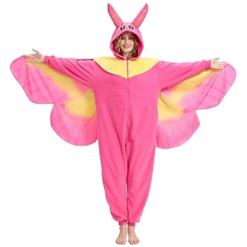 AMAMHAHAVA Rosy Maple Moth Onesie for Adults Halloween Cosplay Costume One-Piece Pajamas for Women and Men - Image 1