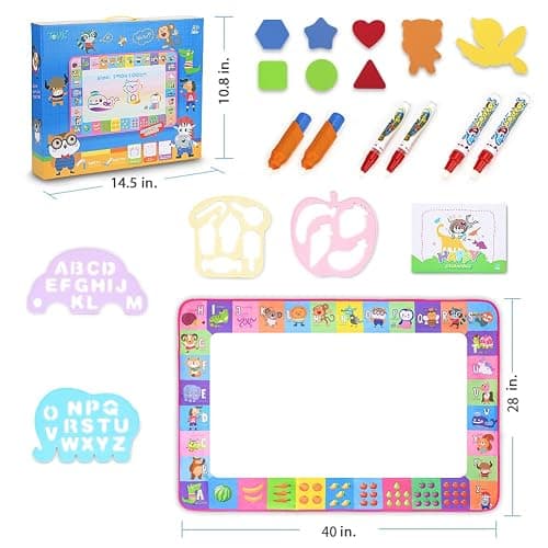 Water Doodle Mat - Kids Painting Writing Doodle Toy Board - Color Doodle Drawing Mat Bring Magic Pens Educational Toys for Age 3 4 5 6 7 8 9 10 11 12 Year Old Girls Boys Age Toddler Gift (Pink) thumbnail 2