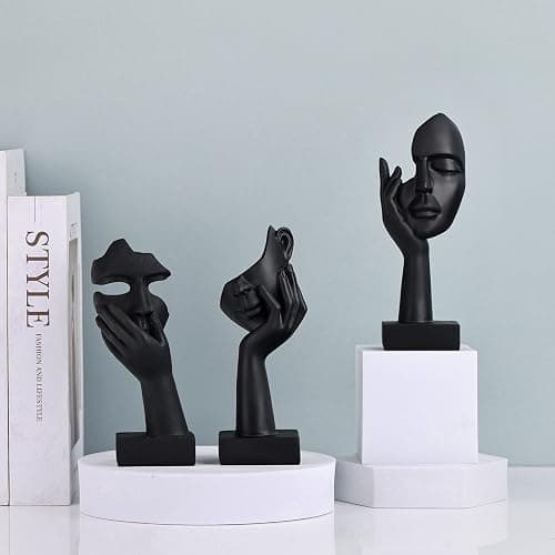 oliruim Black Home Decoration Accent Art Woman Face Statue Collectible Statue for Modern Home Living Room Bookshelf Black Desk Decor 3 Piece Set thumbnail 6