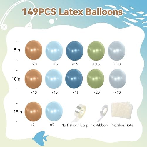CROSSFINGERS Fishing Blue and Sage Green Balloon Arch Garland Kit, 149pcs Light Blue Brown Gray Balloons Different Size for Fishing Theme Birthday Baby Shower Party Decorations thumbnail 2