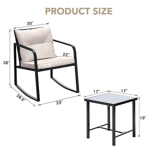 Devoko 3 Piece Rocking Bistro Set Wicker Patio Outdoor Furniture Porch Chairs Conversation Sets with Glass Coffee Table (Beige) thumbnail 2