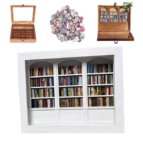 Shake Away Anxiety Bookshelf Mini Wooden Book Display Cabinet with 200Pcs Books Model Home Decor Ornaments Gifts for Book Lovers & Anxious - Shake Off Your Anxiety