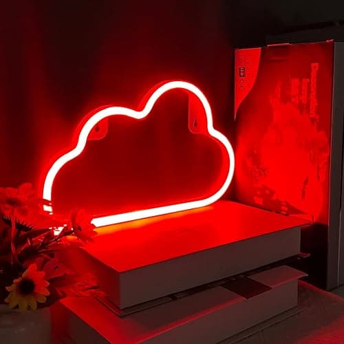 LED Cloud Neon Light for Wall Decor, Battery or USB Powered Sign Shaped Decoration Wall Lights for Bedroom Aesthetic Teen Girl Kid Room Birthday Wedding Party Halloween (Red) - Red thumbnail 7
