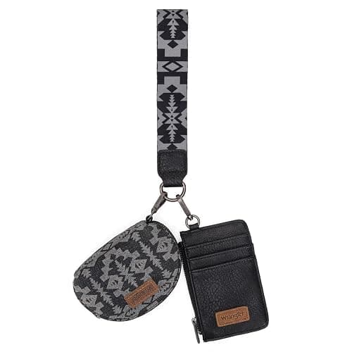 Wrangler Aztec Keychain Wristlet Wallets for Women Western Dual Pouch Wristlet Credit Card Holder Wallet with Zipper Pocket WG2212-W0051BK - Image 1