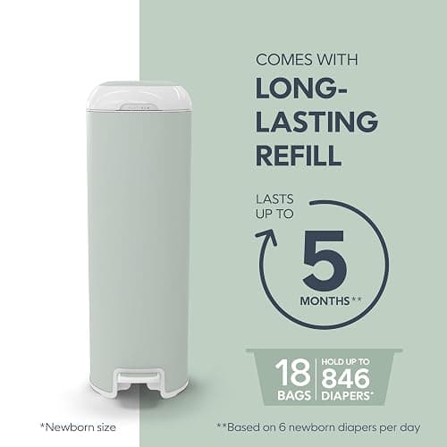 Diaper Genie Platinum Pail (Sage Green) is Made in Durable Stainless Steel and Includes 1 Easy Roll Refill with 18 Bags That can Last up to 5 Months. thumbnail 7