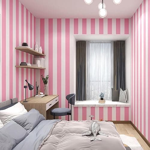 Pink and White Stripes Peel & Stick Shelf Liner Removable Contact Paper Wallpaper for Drawer Cabinet Nursery Decor 17.7" x 117" - 17.7"W x 117"L thumbnail 4